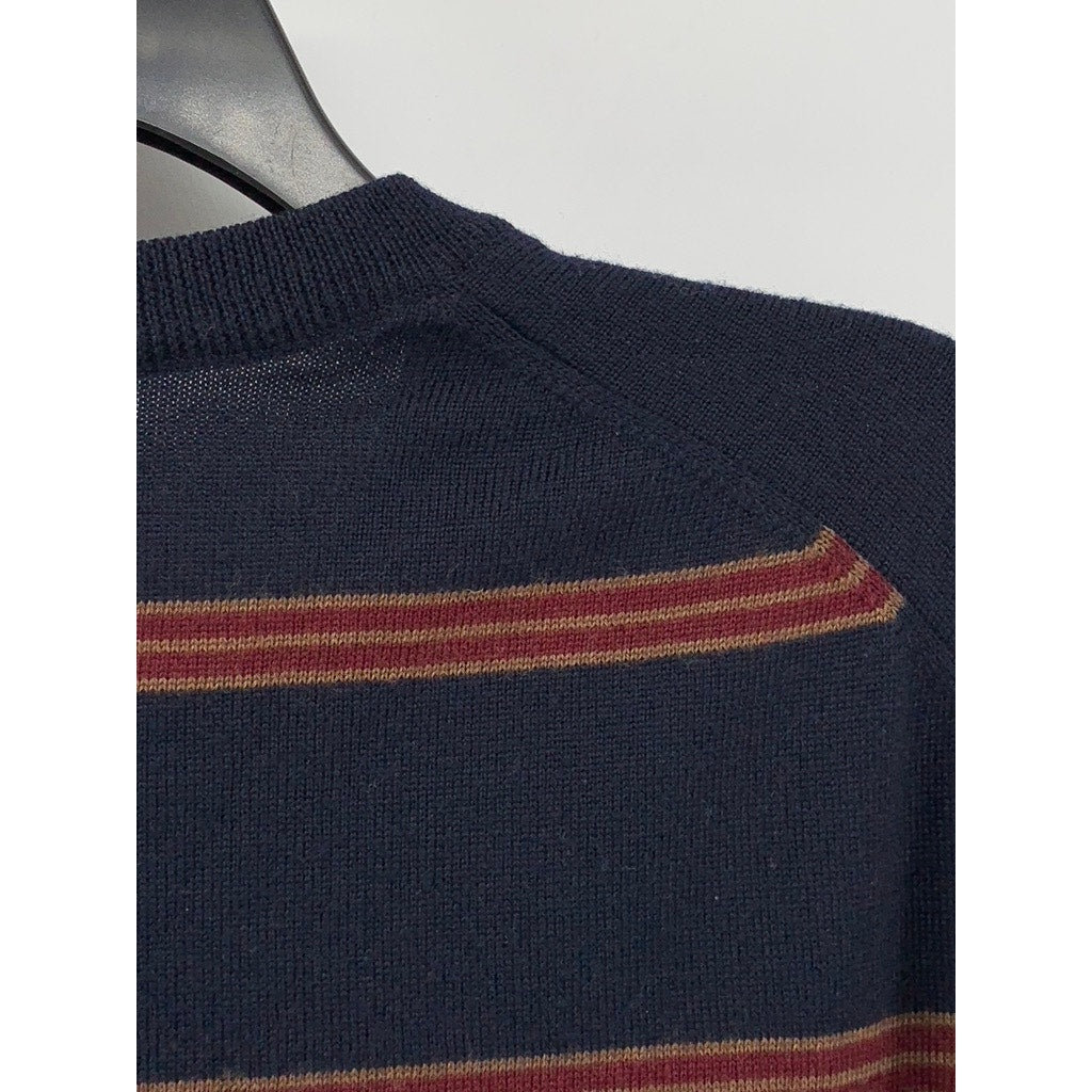 BROOKS BROTHERS 346 Men's Vintage Navy-Red Striped Wool Sweater SZ XL