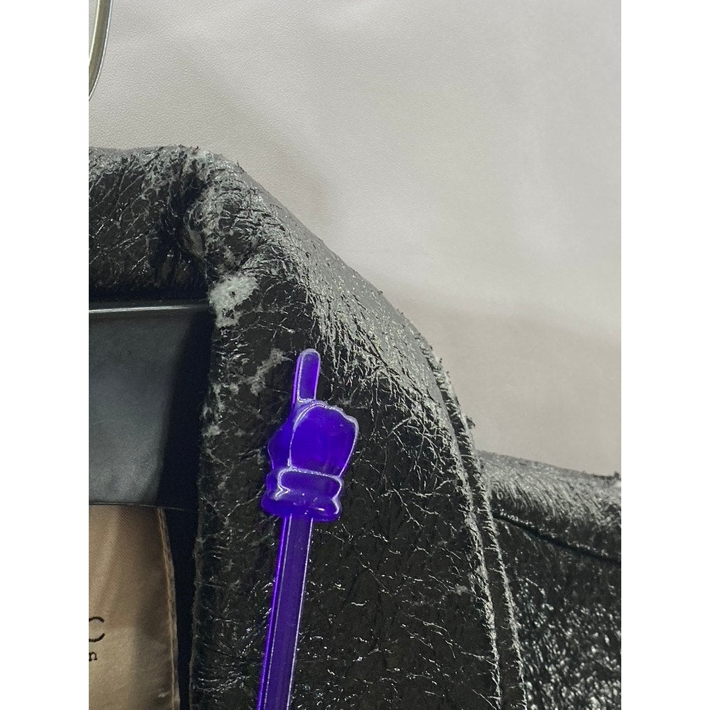 ZARA TRAFALUC Women's Black Faux-Leather Zip-Up Motorcycle Jacket SZ S