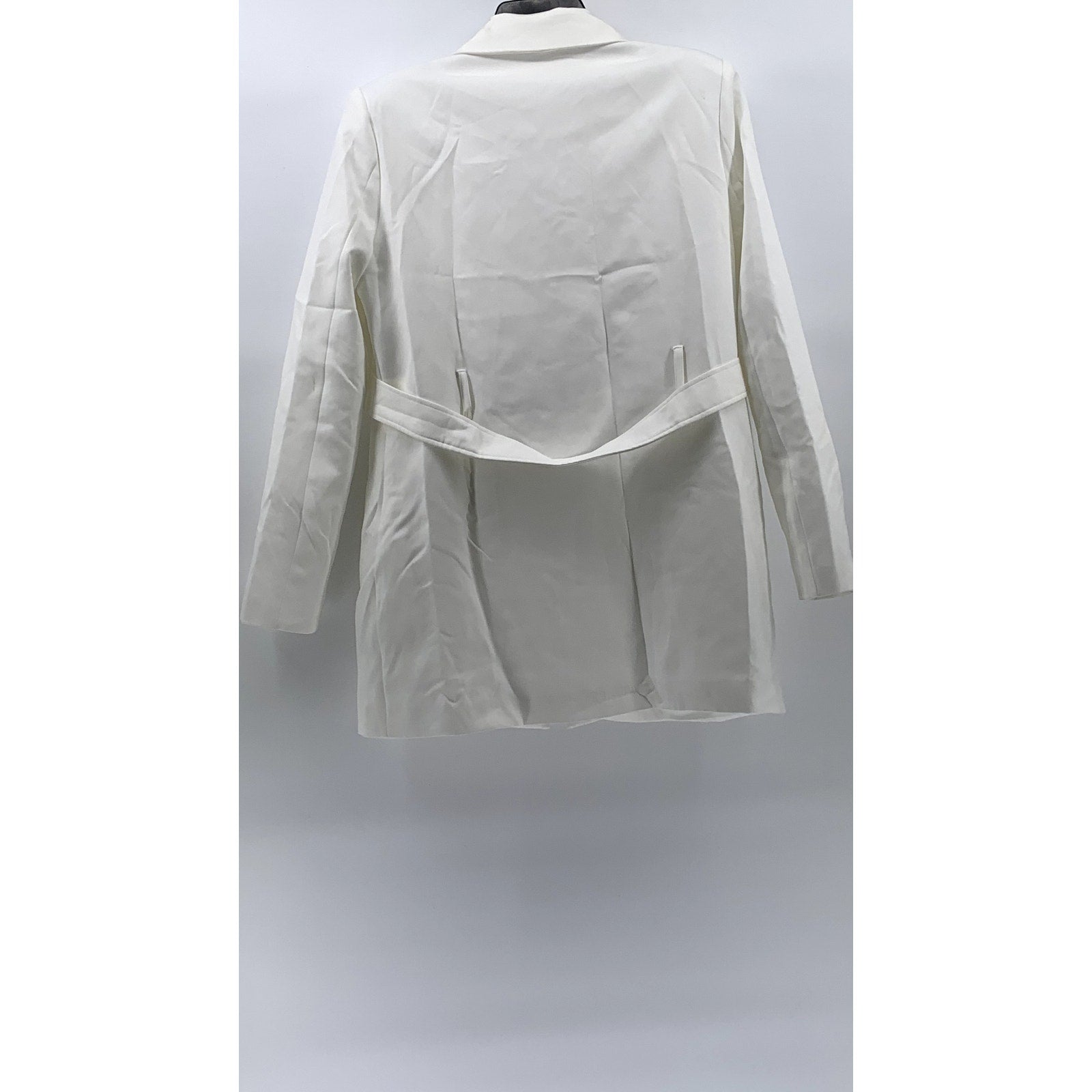 LIONESS Women's White Button-Up Long Sleeve Notch Collar Belted Mini Blazer SZ M