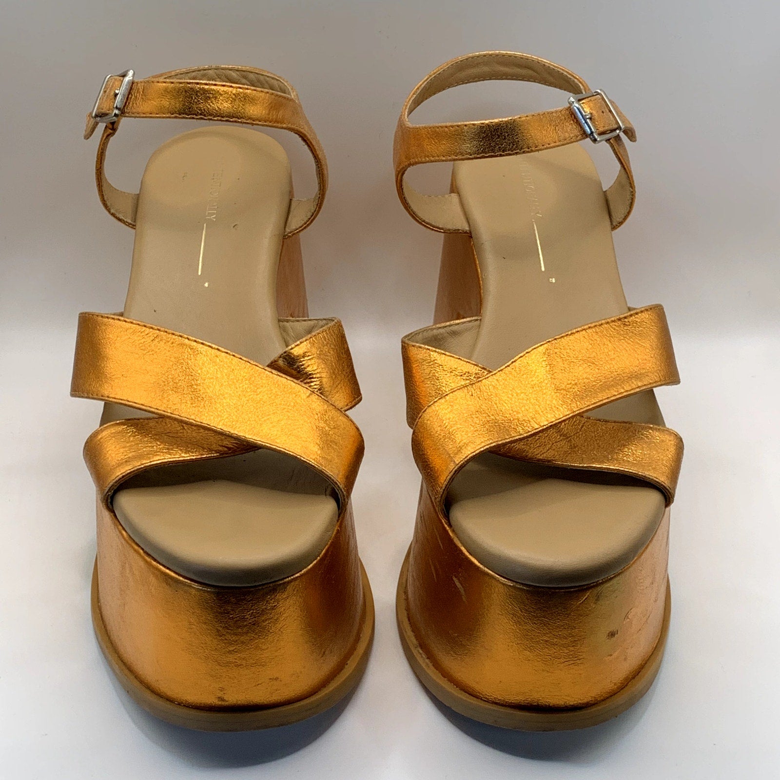 INTENTIONALLY Women's Orange Metallic John Platform Block-Heel Heels SZ 10.5