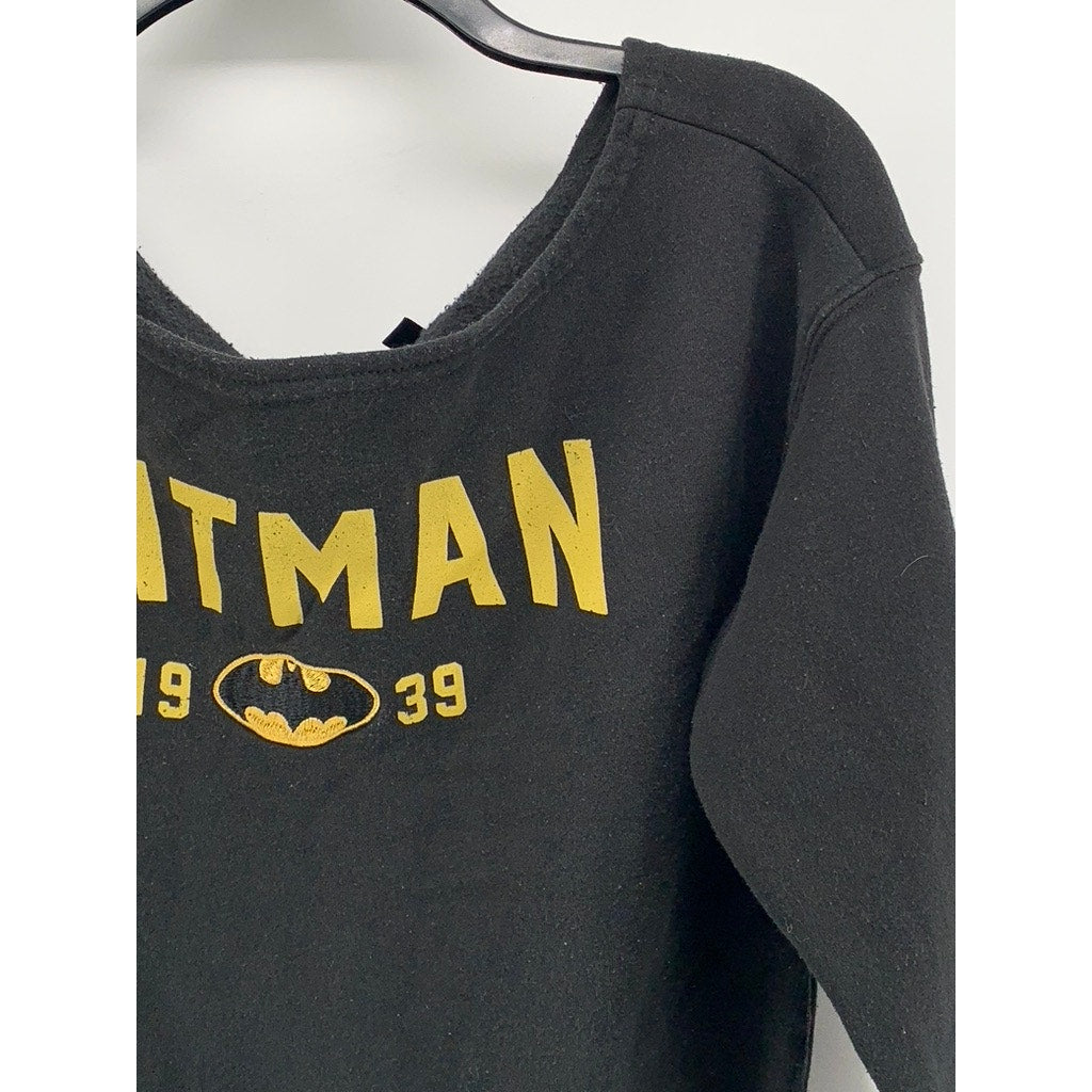BATMAN Women's Washed Black Logo Crewneck Cropped Sweatshirt SZ XS