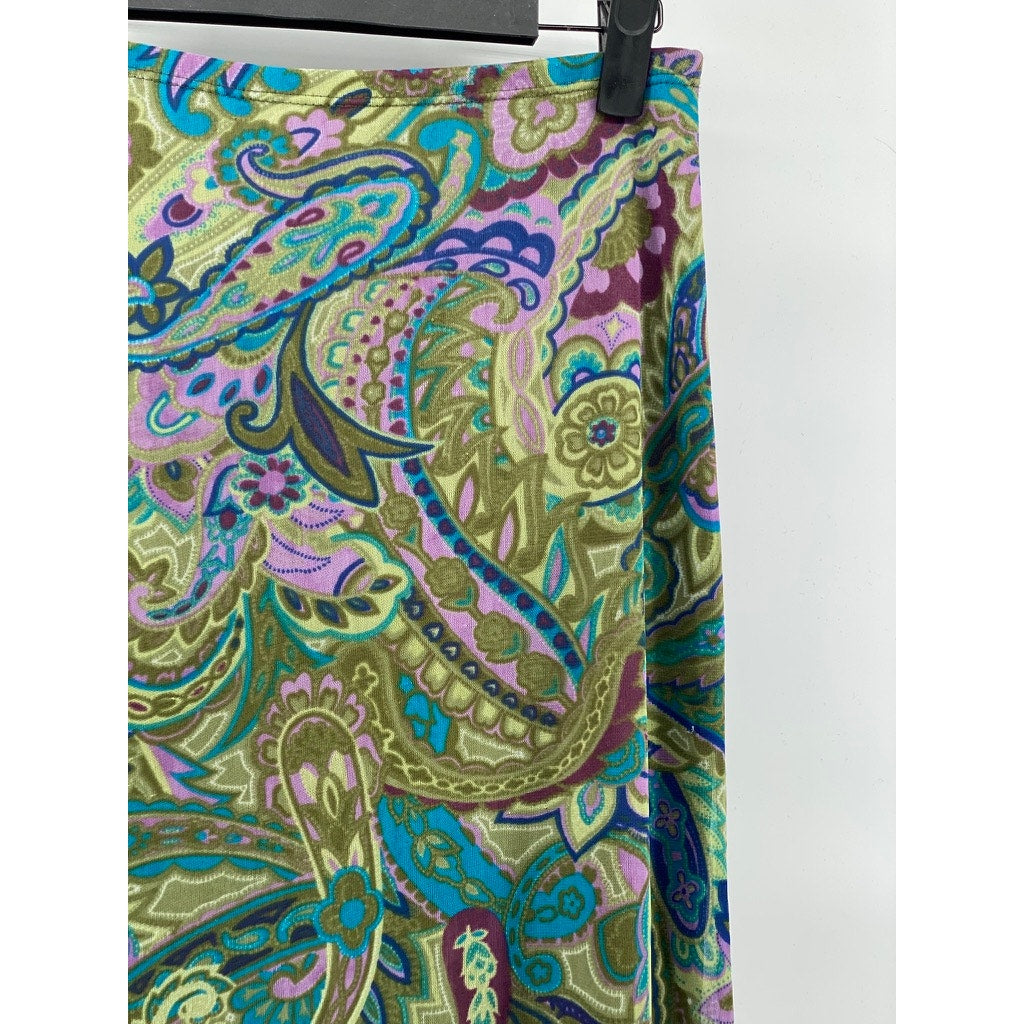 CLUE Women's Green Paisley Print Vintage Y2K Straight Knee-Length Skirt SZ M