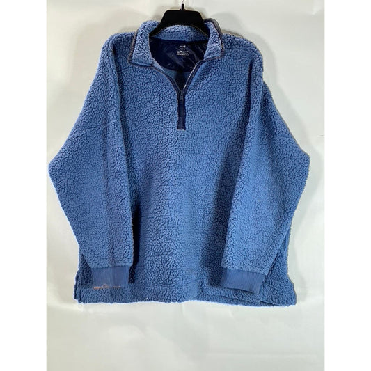 AERIE Women's Blue Quarter-Zip Fleece Pullover Sweater SZ XL