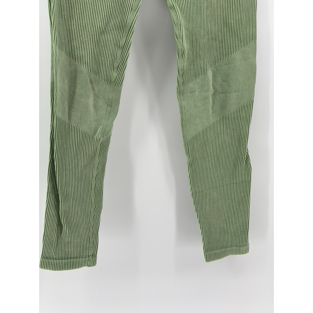 UNBRANDED Women's Green Ribbed High-Rise Pull-On Compression Leggings SZ M