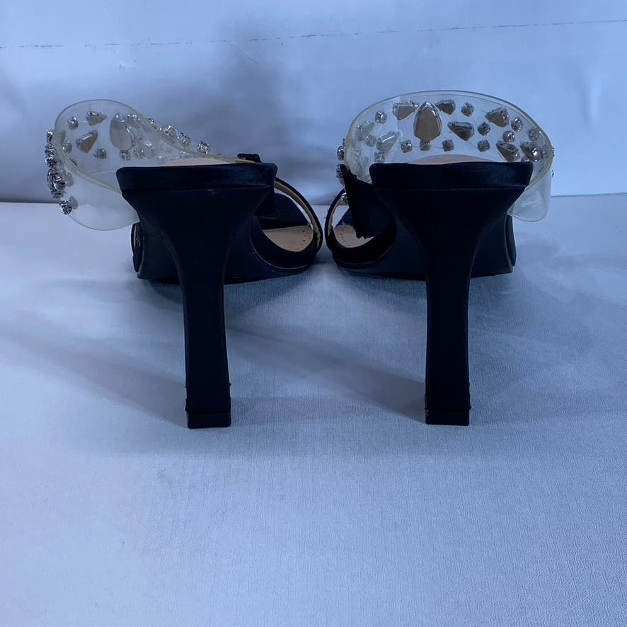 ADRIENNE VITTADINI Women's Black Rhinestone Gothic Block-Heel Sandals SZ 8.5