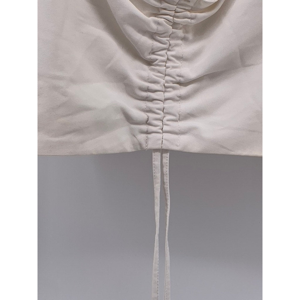 ZARA Women’s White Pleated Ruffle Sleeve Cinched Bust Cropped Top SZ S