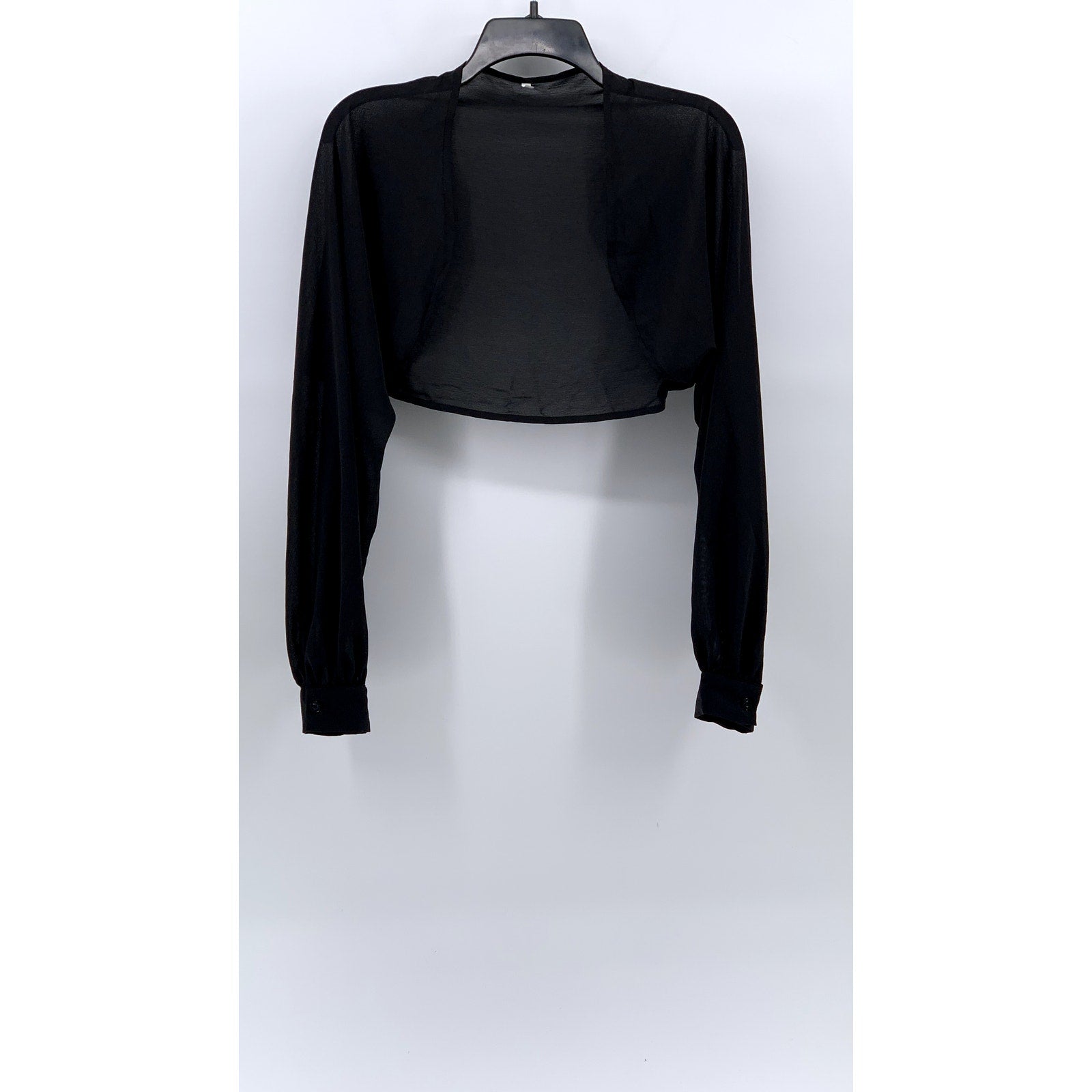 UNBRANDED Women's Black Sheer Open-Front Long Sleeve Cropped Shawl SZ S
