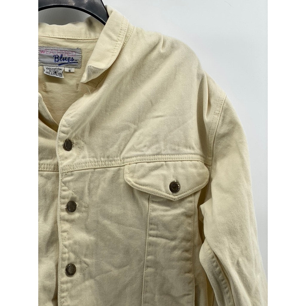 WEATHERED BLUES Women's Cream Denim Button-Up Long Sleeve Jacket SZ S