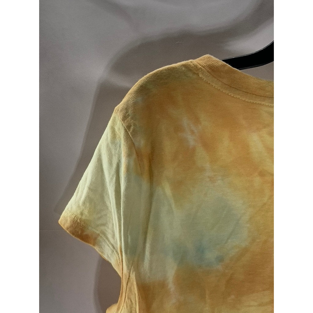 WILD FABLE Women's Yellow/Gold Tie-Dye V-Neck Short Sleeve Crop Top SZ S