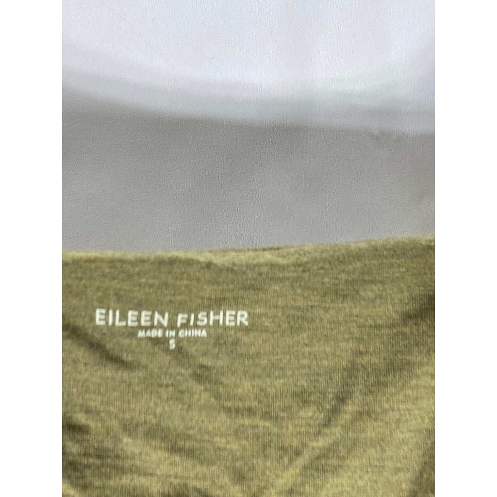 EILEEN FISHER Women's Olive Green Scoop-Neck Solid Silk-Cotton Tank Top SZ S