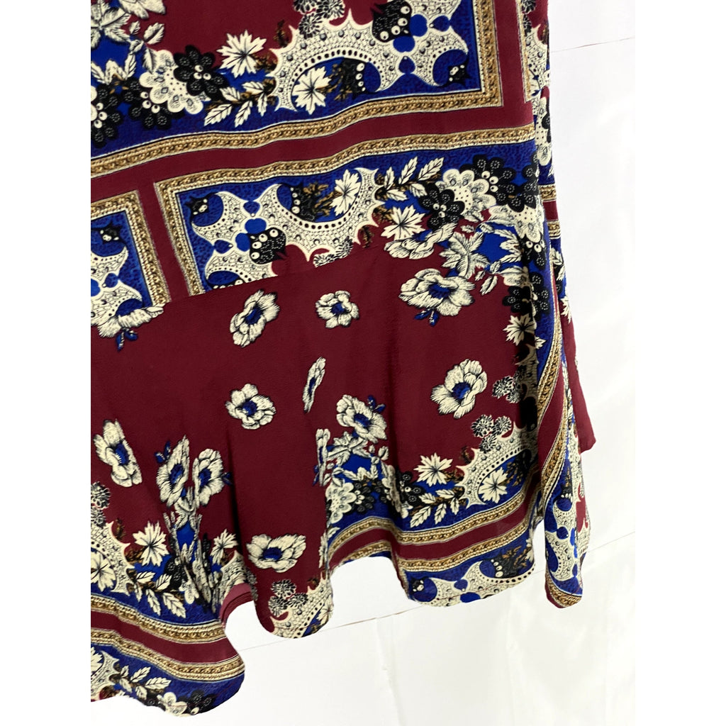 JODIFL Women's Burgundy-Beige-Blue Printed Scoop-Neck Tank Mini Dress SZ M