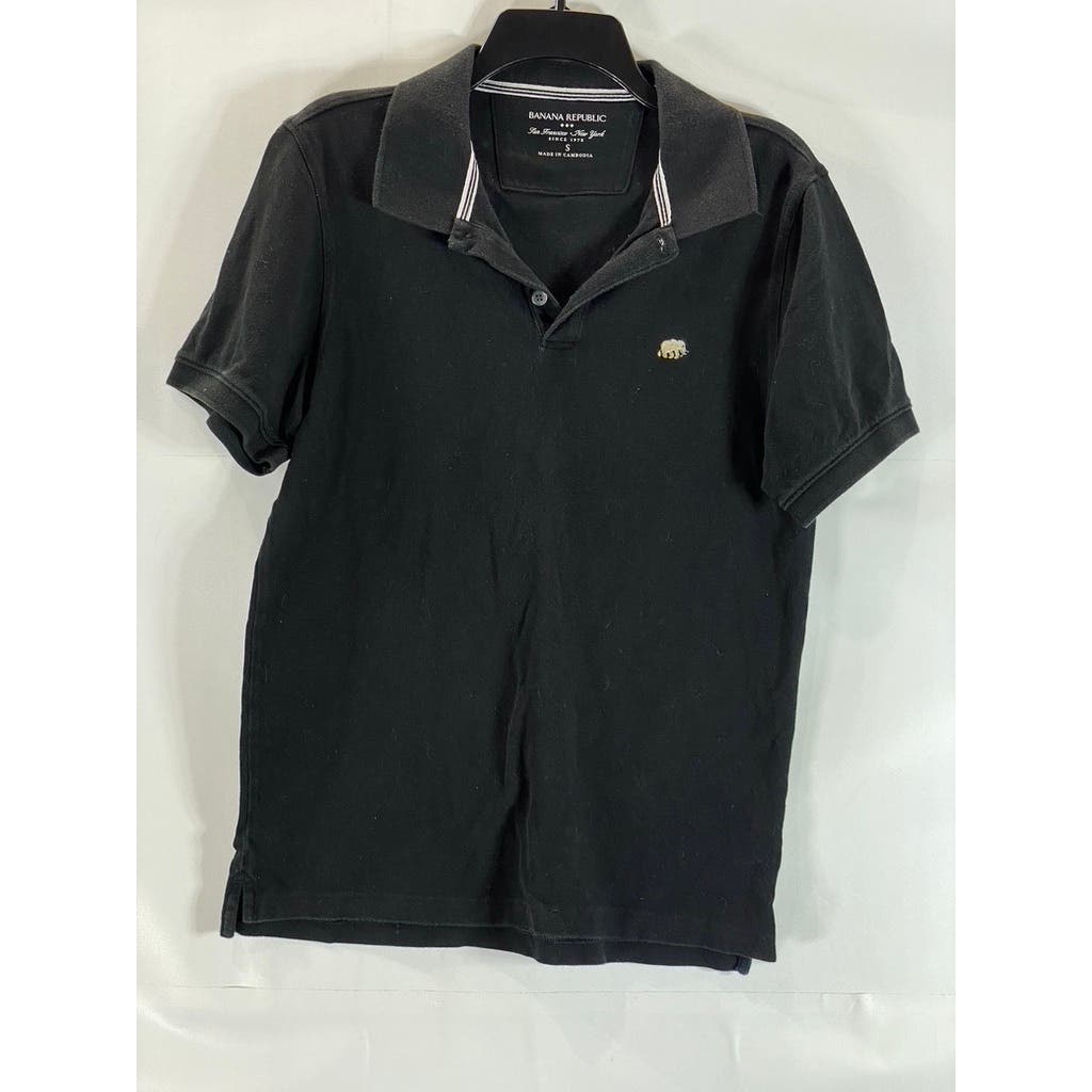 BANANA REPUBLIC Men's Solid Black Cotton Short Sleeve Polo Shirt SZ S