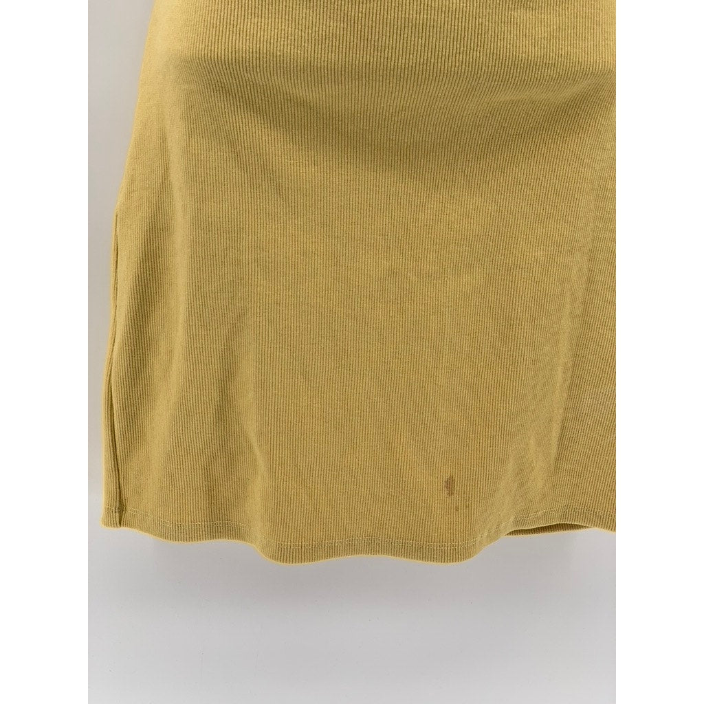 HEY BABE Women’s Yellow Ribbed V-Neck Cut-Out Spaghetti Strap Mini Dress SZ M