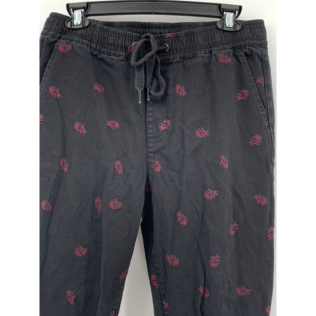 HOT TOPIC Men’s Black-Red Rose Print Jogger Pants SZ M