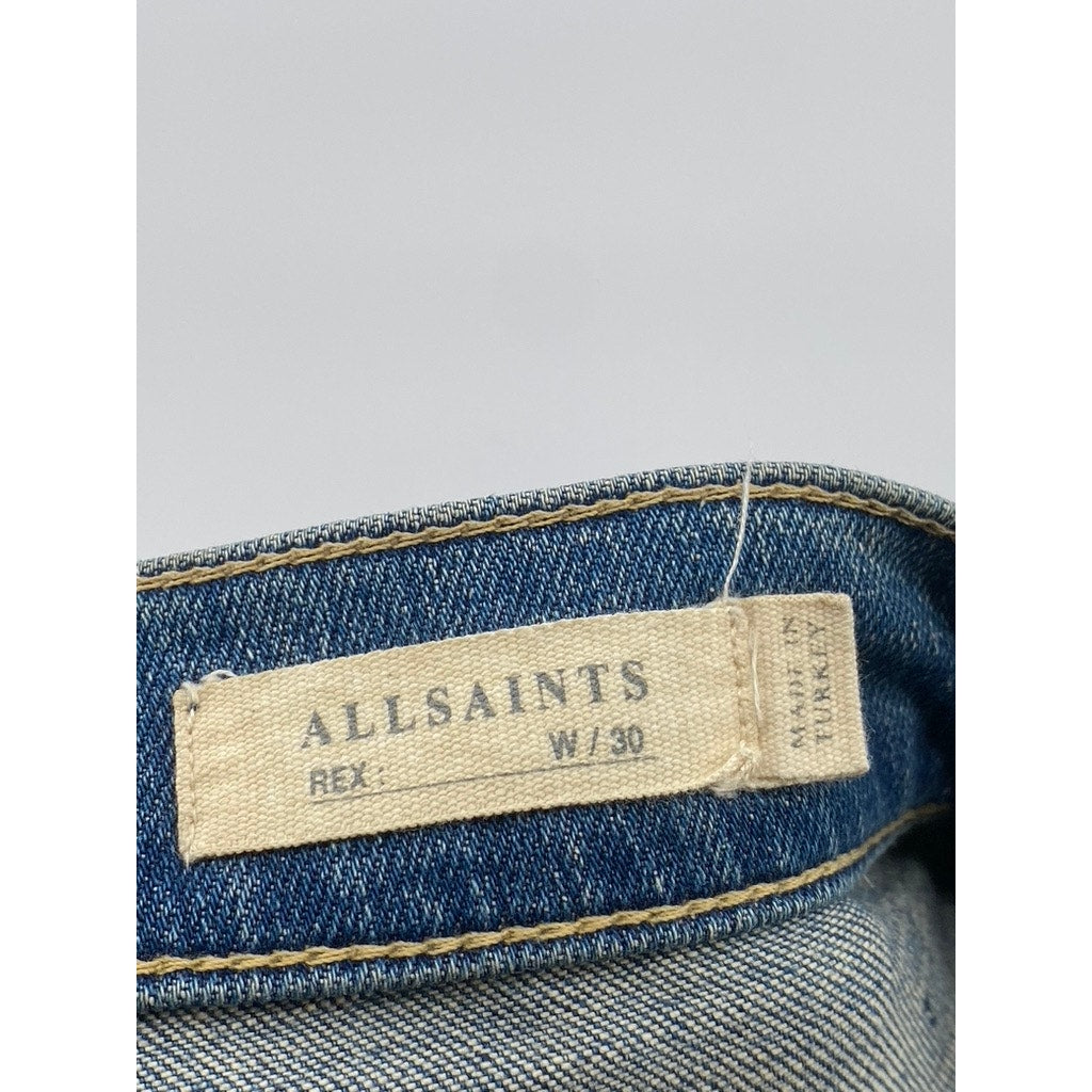 ALL SAINTS Men's Blue Distressed Denim Slim-Fit Button-Fly Jeans SZ 30