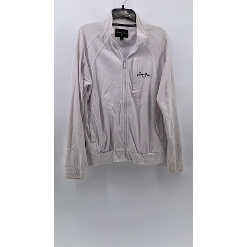 SEAN JOHN Men’s White Velour Embroidered Logo Full-Zip Track Jacket SZ S