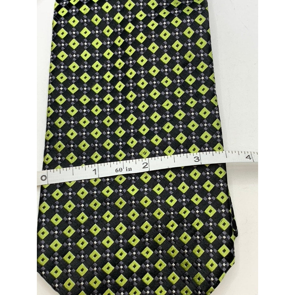 COUNTESS MARA Men's Vintage Green Printed Hand Made Silk Tie SZ OS