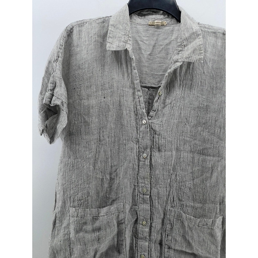 EILEEN FISHER Women's Gray Button-Up Short Sleeve Knee Length Shirt Dress SZ S