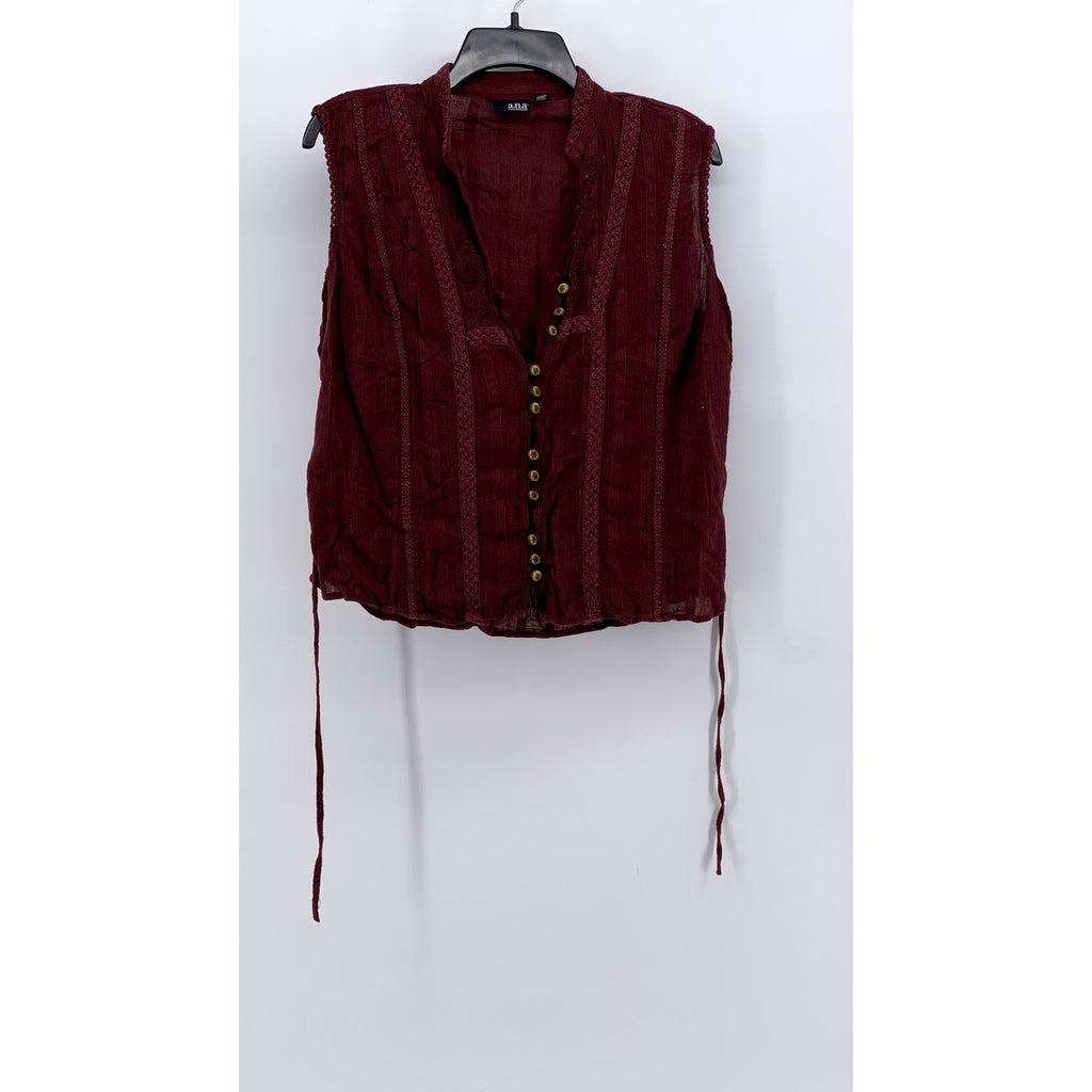 A.N.A A NEW APPROACH Women's Burgundy Knit Sleeveless Button-Up Top SZ L