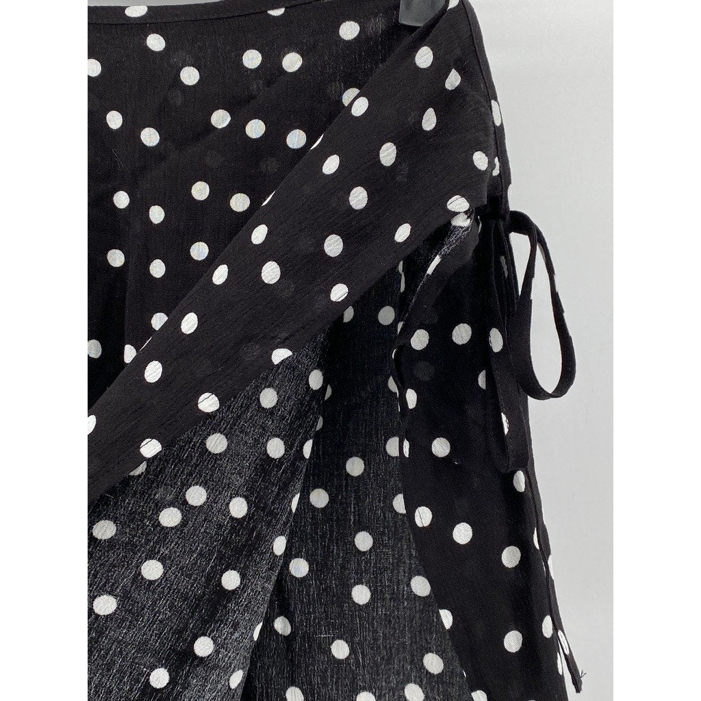 RE:NAMED Women's Black-White Polka Dot Wrap Midi Skirt SZ L