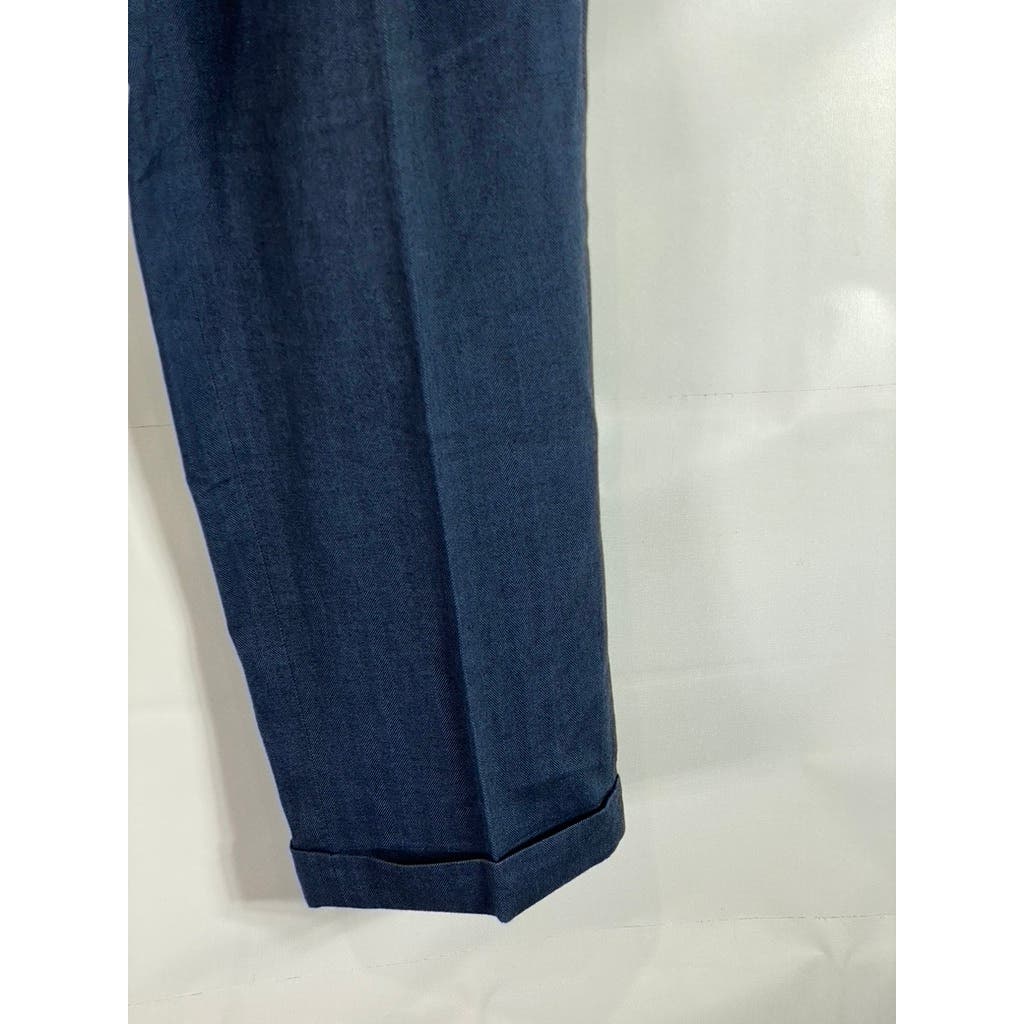 PAUL FREDRICK Men's Navy Cotton Stretch Classic-Fit Pleated Cuffed-Hem Pant SZ35