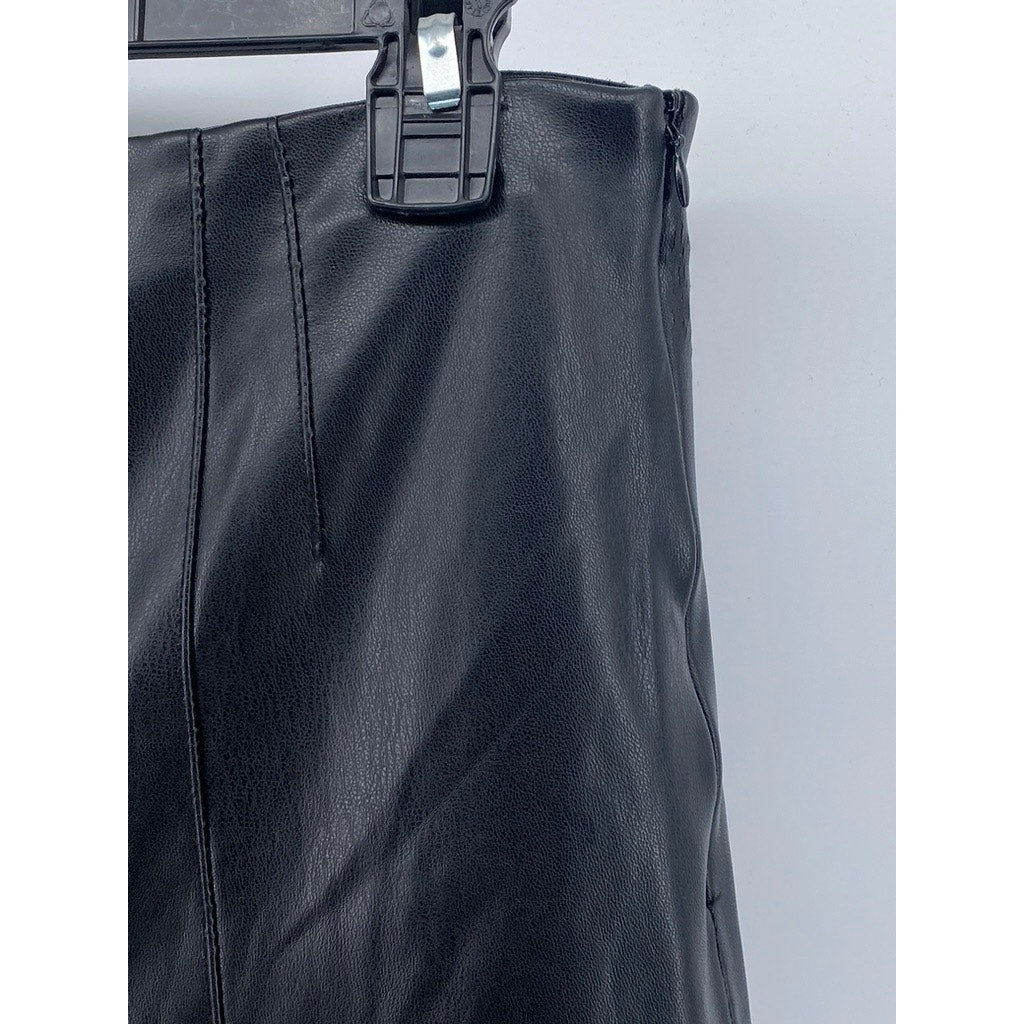 ZARA Women's Black Faux Leather High-Rise Pull-On Ankle Pants SZ L