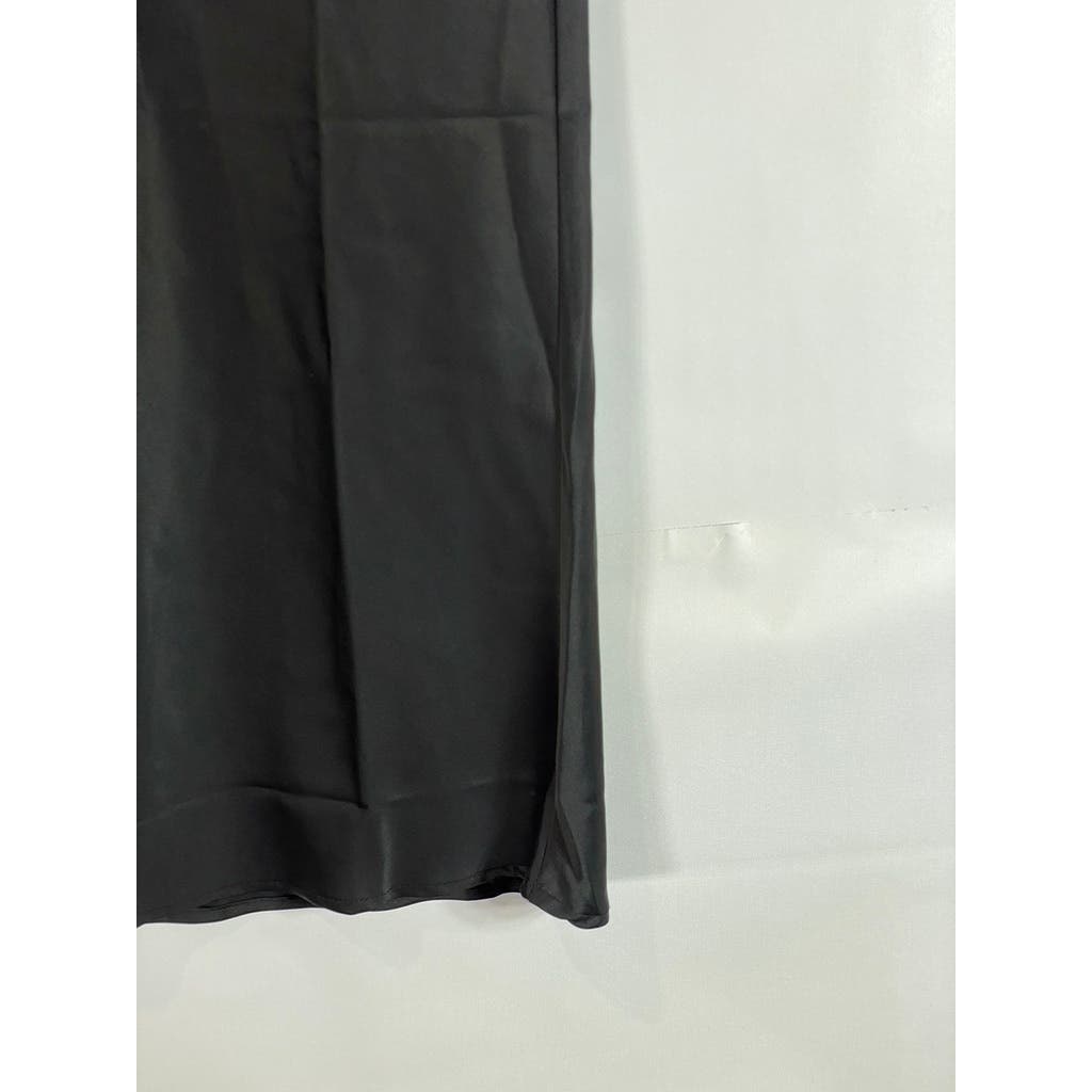 MOTF Women's Black Solid Adjustable Side Ruched Straight Maxi Skirt SZ L