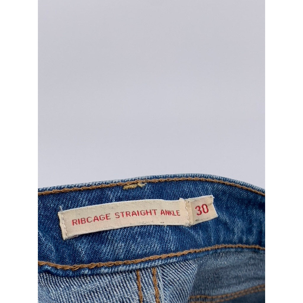 LEVI'S Women's Blue Denim Casual Button-Fly Ribcage Straight Ankle Jeans SZ 30