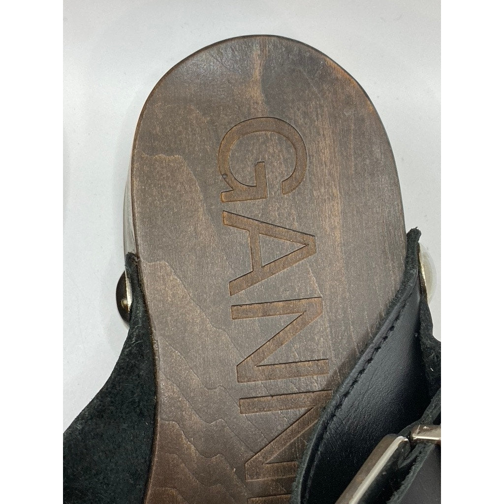 GANNI Women's Black Leather Retro Studded Slip-On Clog SZ 39(US9)