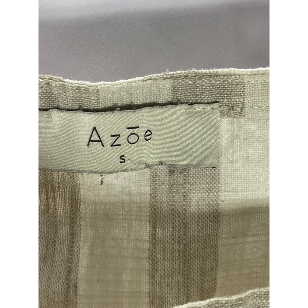 AZOE Women’s Cream-Beige Striped Square-Neck Tie-Hem Cropped Tank Top SZ S
