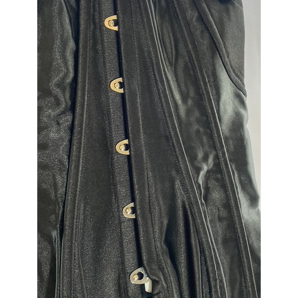 UNBRANDED Women's Black Satin Strapless Lace-Up Back Hook Front Corset Top SZ L