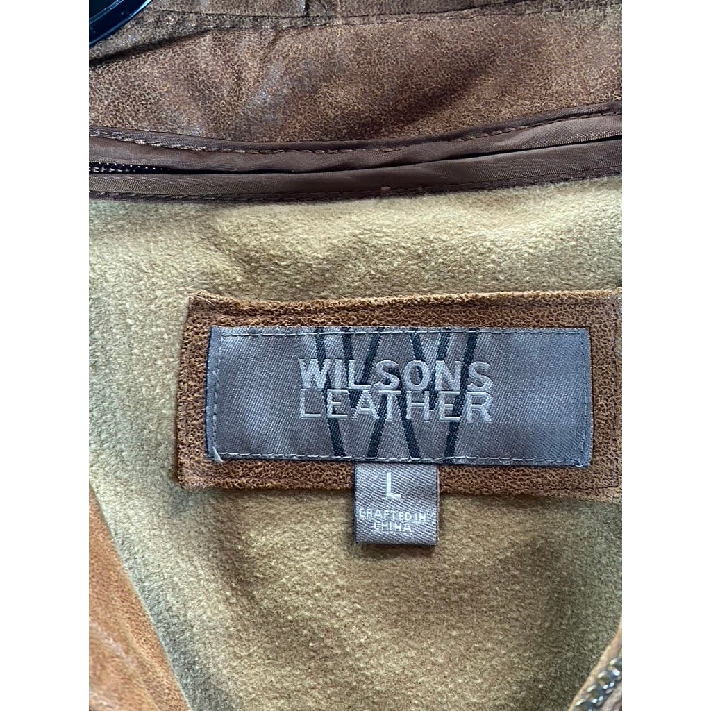 WILSONS LEATHER Men's Vintage Brown Leather Zip-Up Jacket SZ L