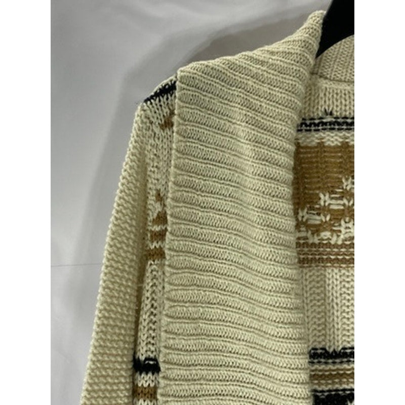 BB DAKOTA Women's Beige Cable Knit Tribal Print Open-Front Cardigan SZ XS