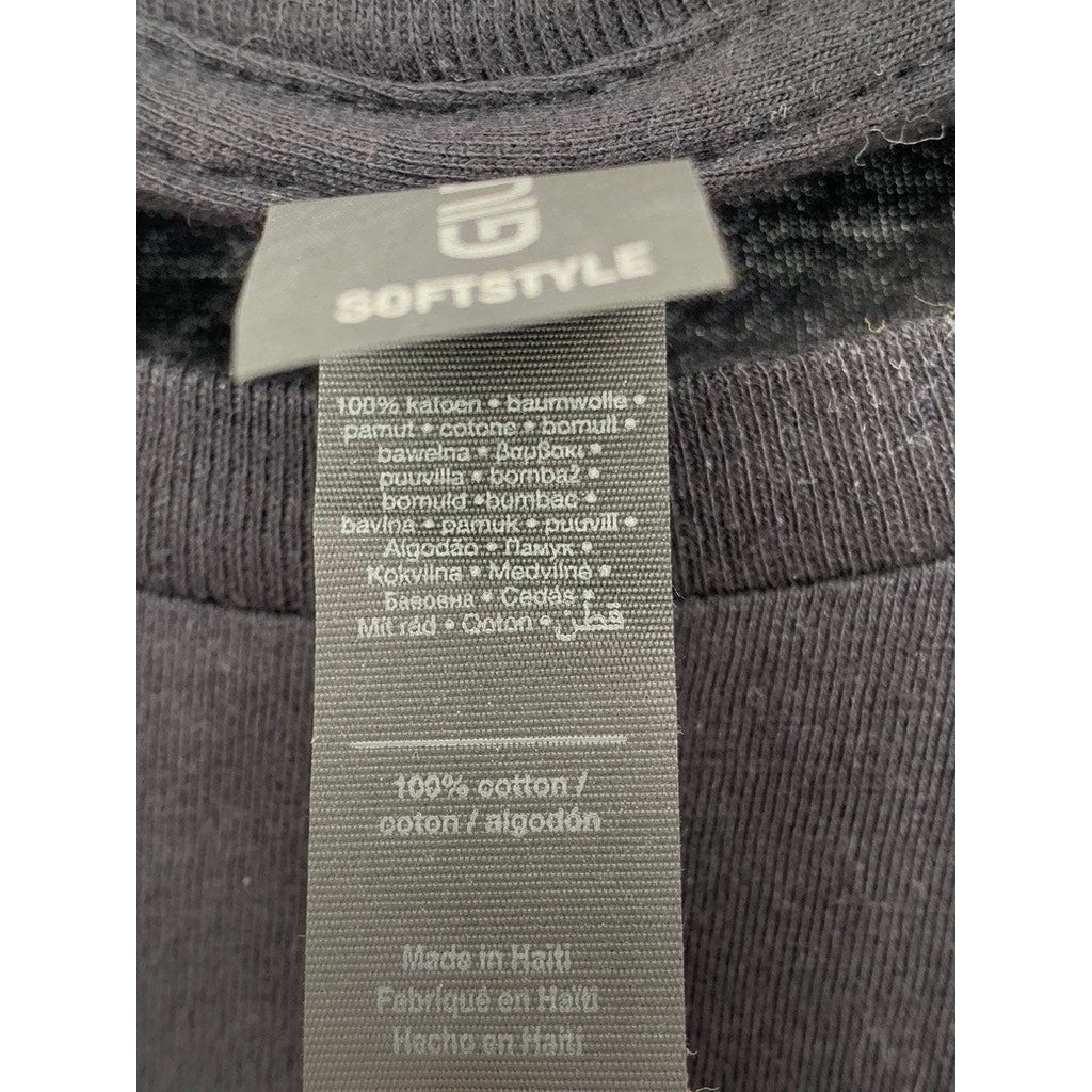 GILDAN Men's Black Logo Graphic Crewneck Casual Short Sleeve T-Shirt SZ S