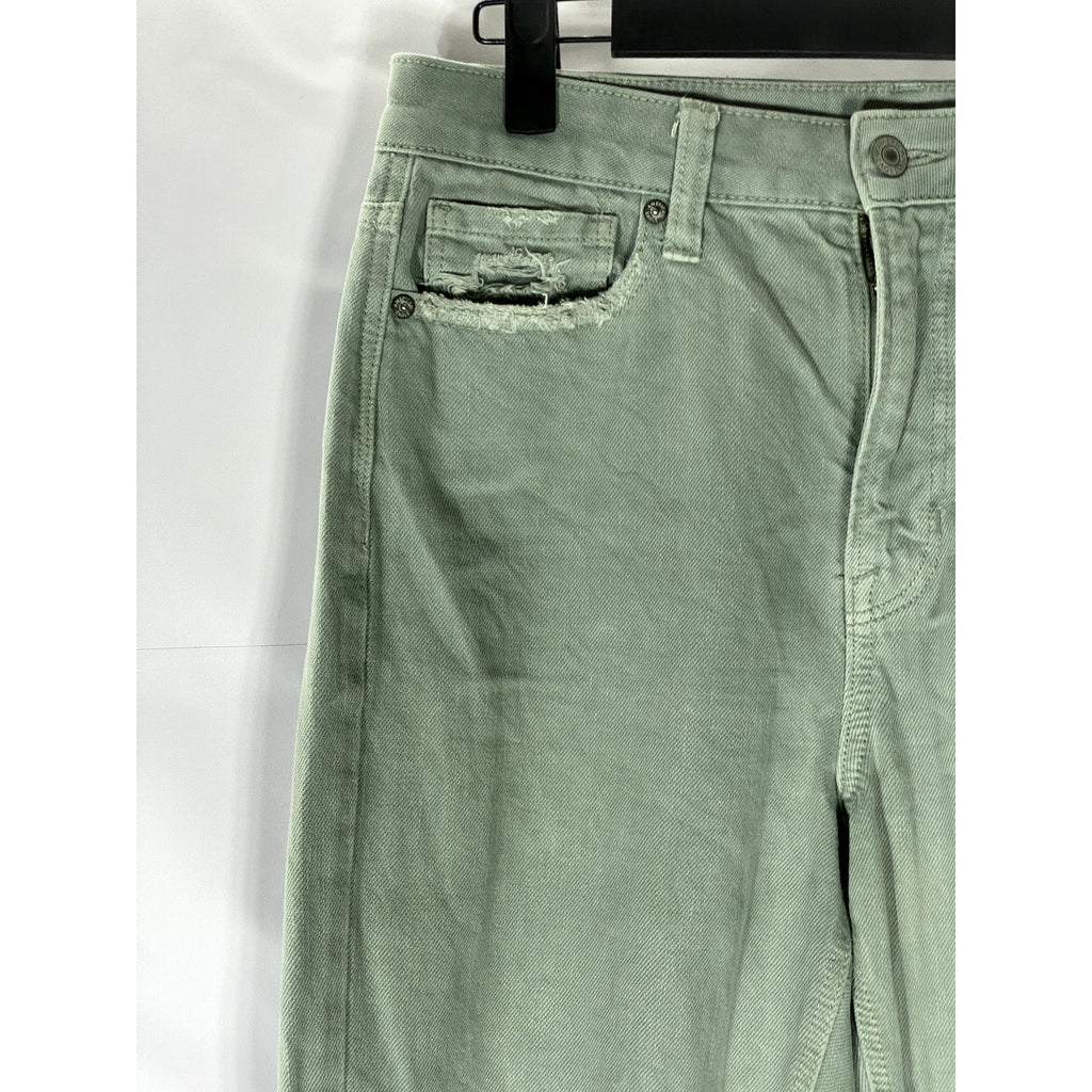 AMERICAN EAGLE Women's Green Distressed Regular-Fit Straight-Leg Denim Jean SZ 8