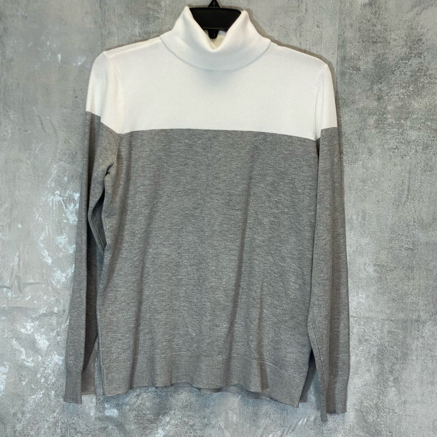 KAREN SCOTT Women's Smoke Grey/White Colorblock Turtleneck Pullover Sweater SZ M