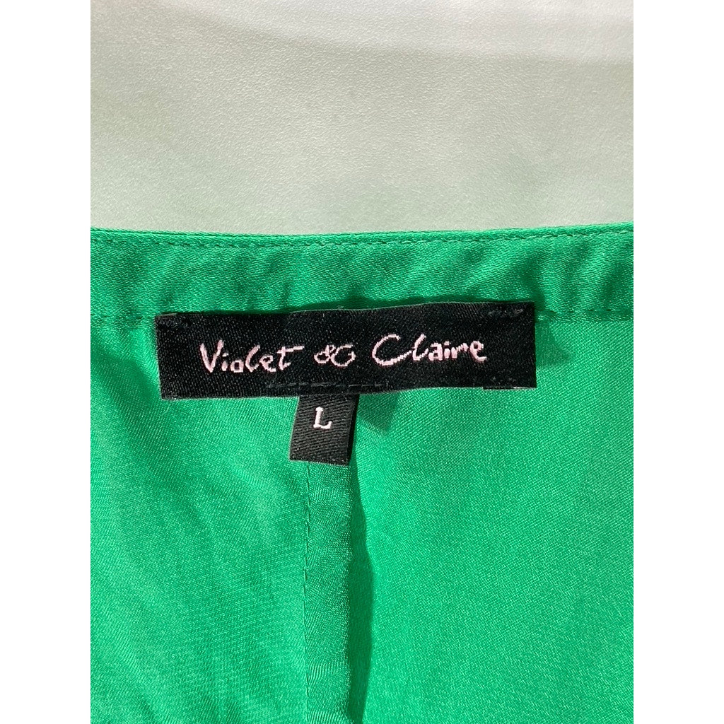 VIOLET & CLAIRE Women's Dark Green V-Neck Short Sleeve Side Slit Top SZ L