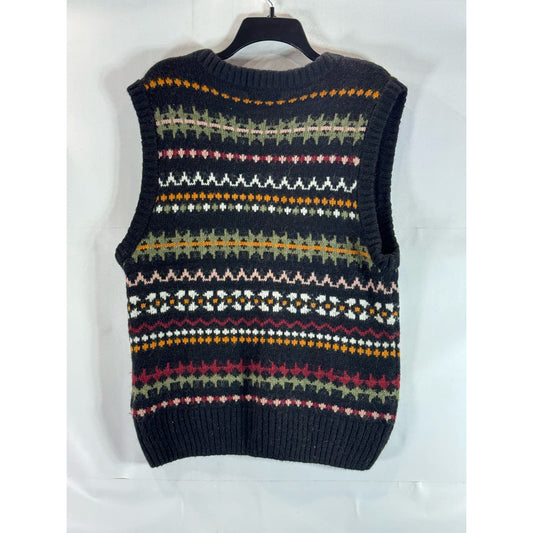 SCOTCH & SODA Women's Black Relaxed-Fit Fair Isle Knit V-Neck Sweater Vest SZ L