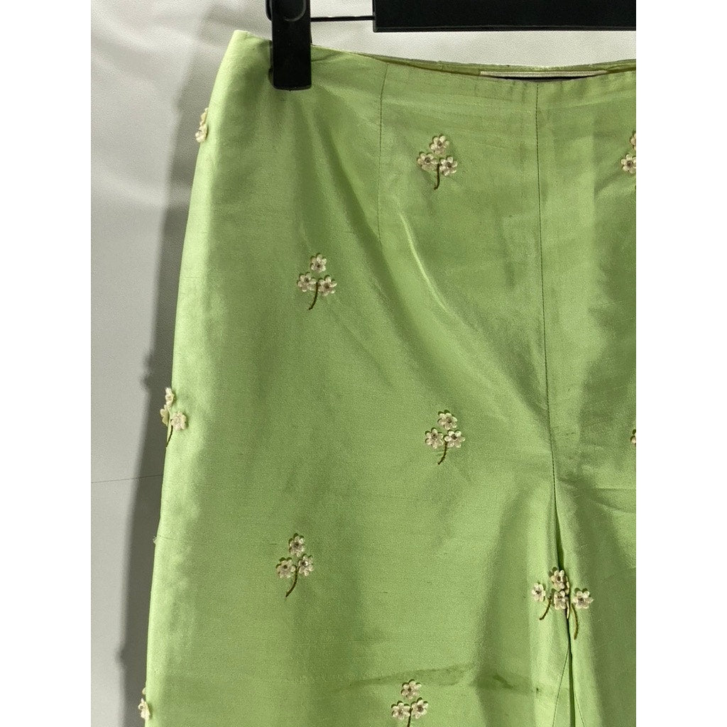 CARLISLE Women's Vintage Green Silk 3D Floral Print Pull-On Pant SZ 0