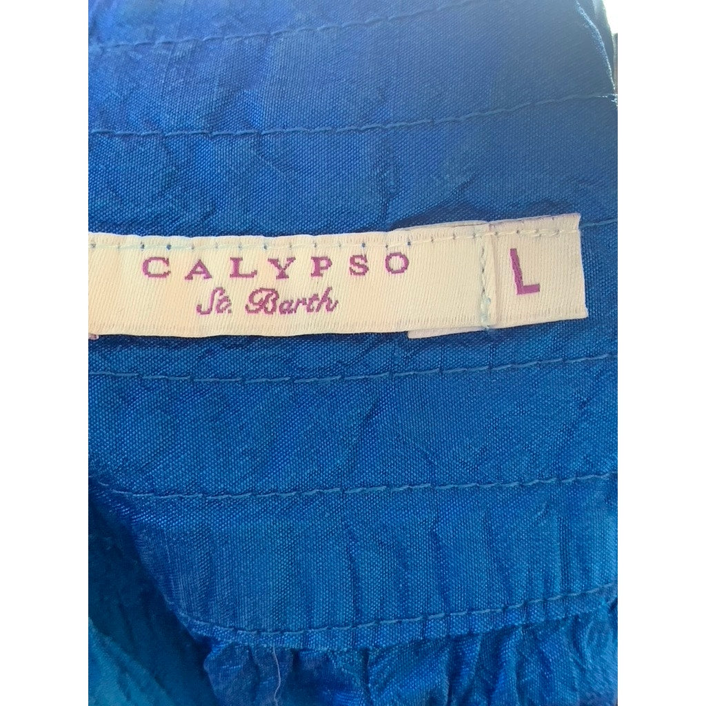 CALYPSO ST. BARTH Women's Dark Blue Crewneck Short Sleeve Knee Length Dress SZ L