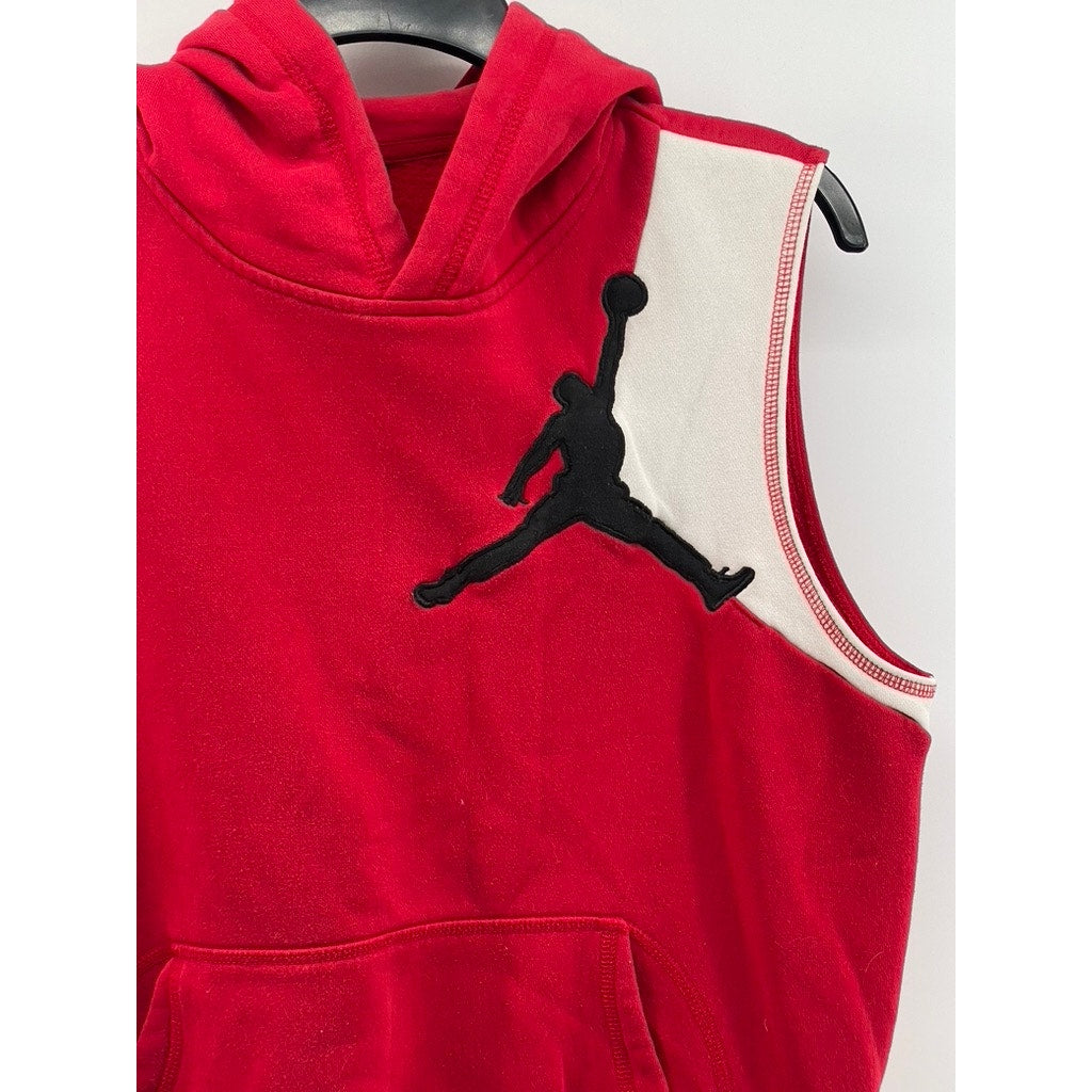 JORDAN Boy’s Red-Black-White Graphic Sleeveless Hooded Sweater Vest SZ XL