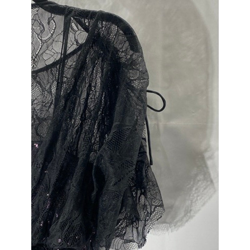 VIVIENNE TAM Women's Black-Purple Sequin Embellished Lace Overlay Mini Dress SZ4