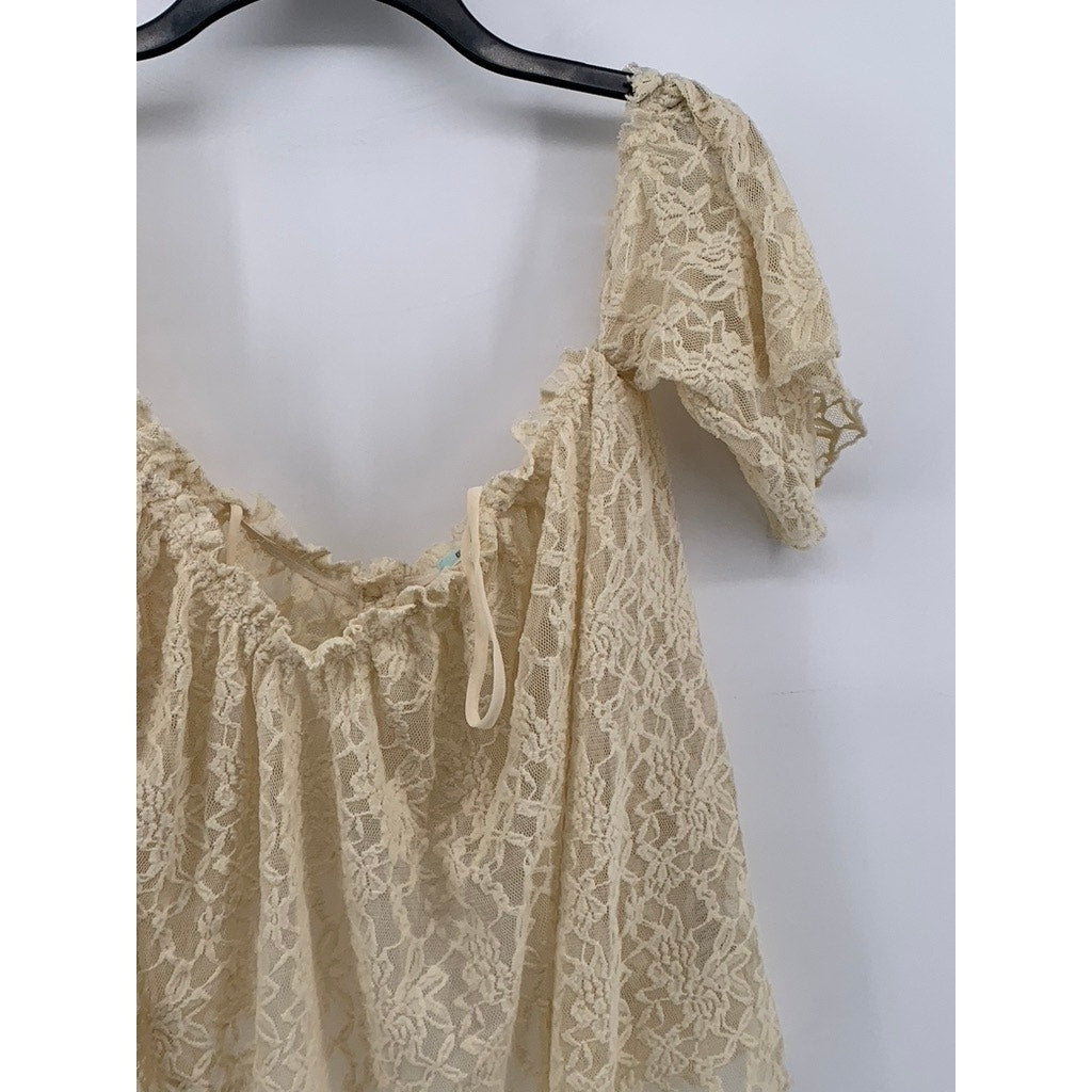 KIMCHI BLUE Women's Beige Floral Lace Back Cropped Top SZ M