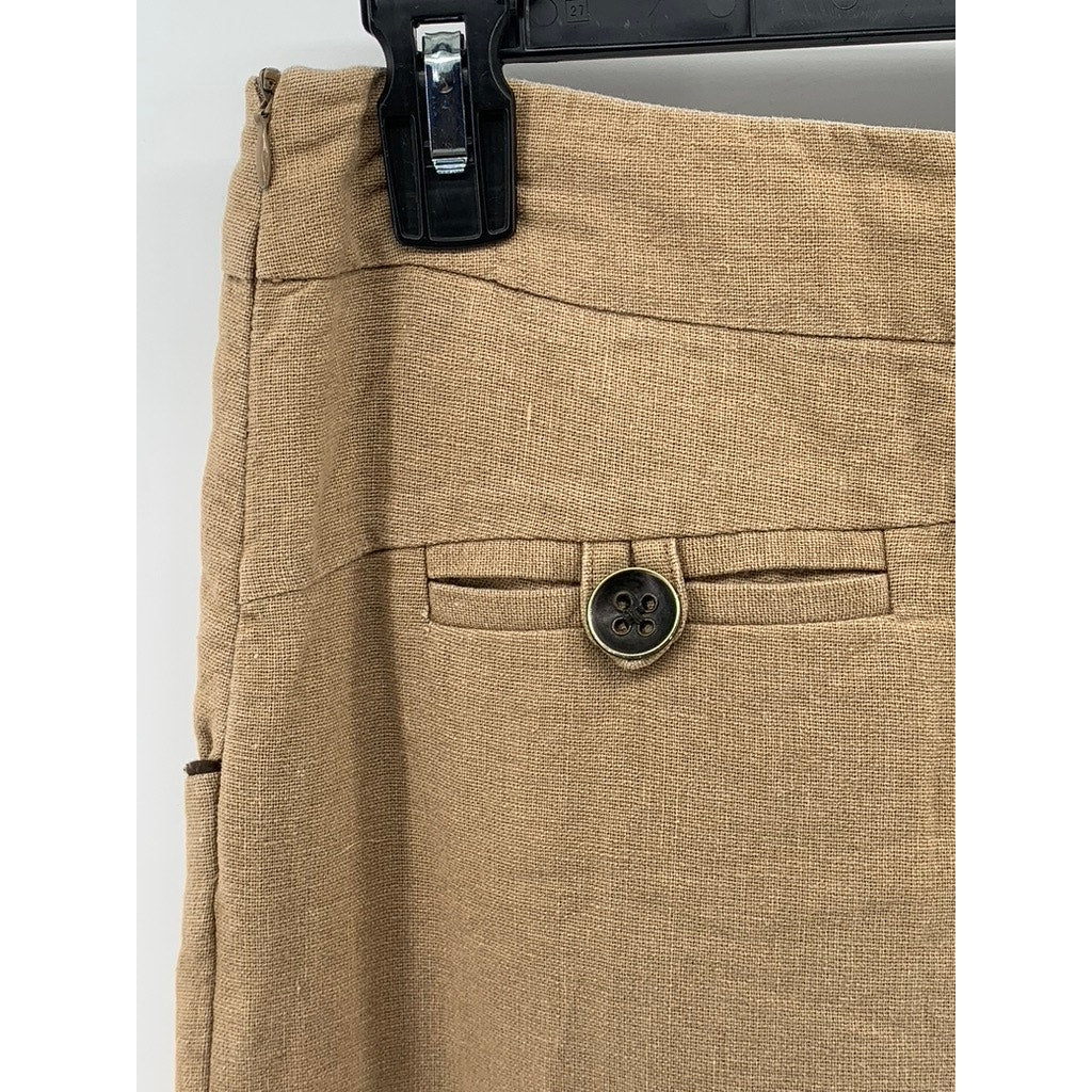 BROOKLYN INDUSTRIES Women's Tan Button-Detail Relaxed-Fit Wide-Leg Pants SZ 4
