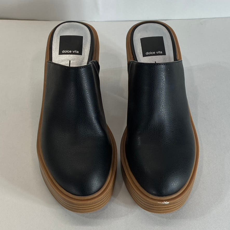 DOLCE VITA Women's Black Crista Round Closed Toe Slip-On Block-Heel Mule SZ 9.5