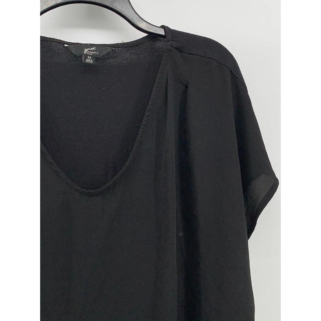GNU Women's Plus Black V-Neck Short Sleeve Top SZ 2X