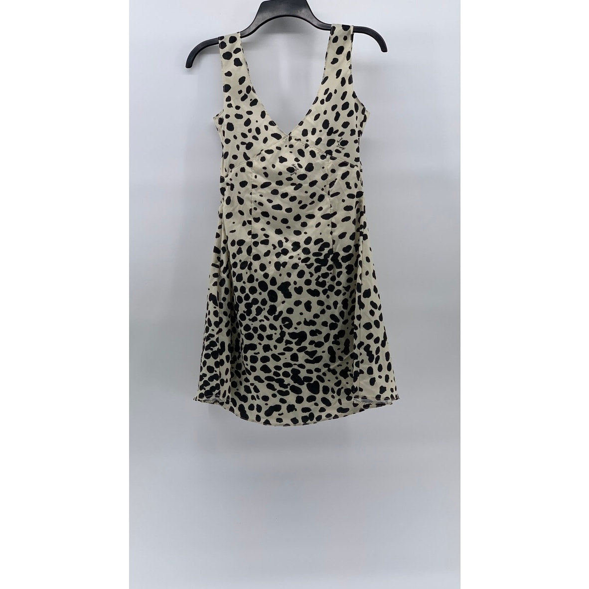 ZANER STUDIO Women's Beige-Black Printed V-Neck Ruffle A-Line Mini Dress SZ S