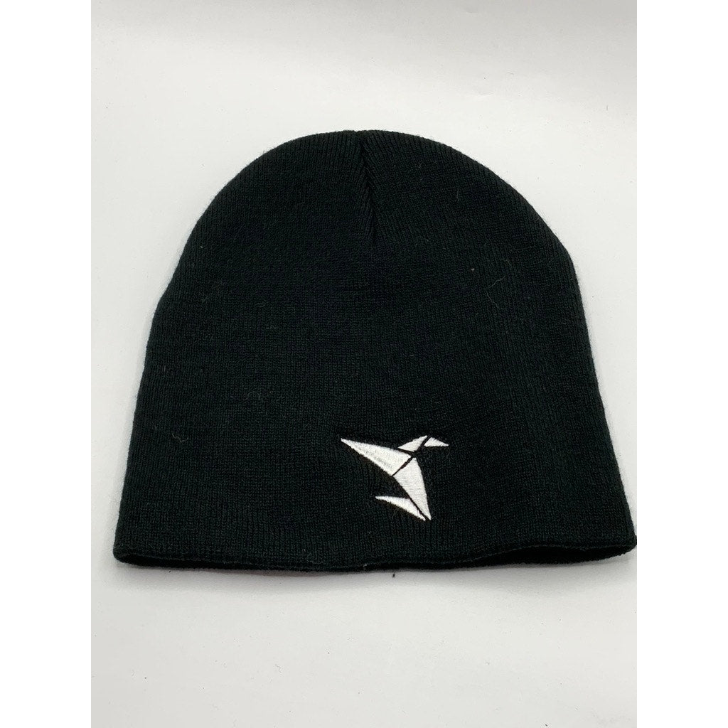 UNBRANDED Black Knit Embroidered Origami Bird Beanie SZ OS