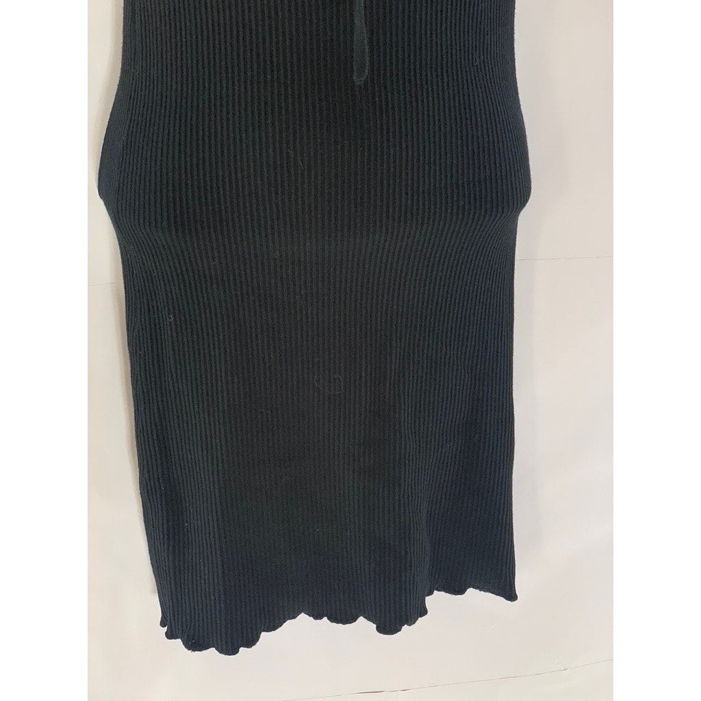 URBAN OUTFITTERS Women's Black Ribbed Tie-Front Short Sleeve Mini Dress SZ XS