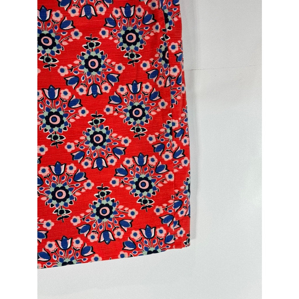 BODEN Women's Red/Blue Pop Floral Bouquet Print Knee Length Pencil Skirt SZ 10R